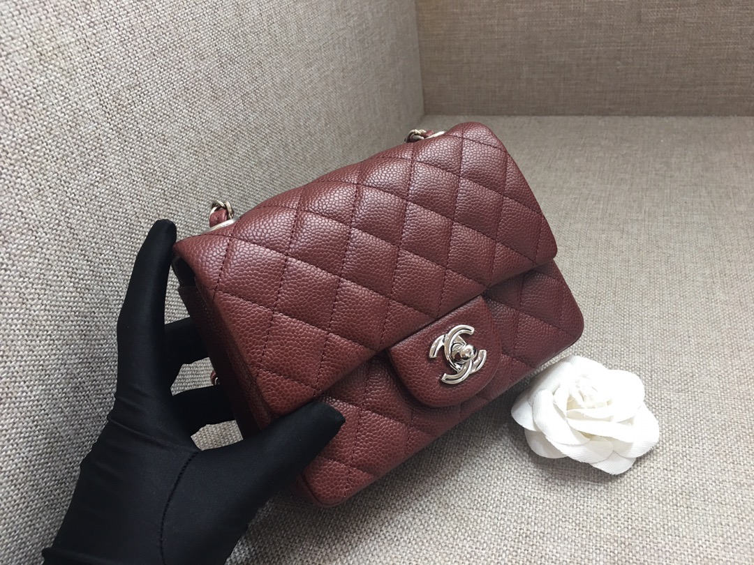 Mini Classic Flap Caviar Bag A01115 Purplish Red/Gold